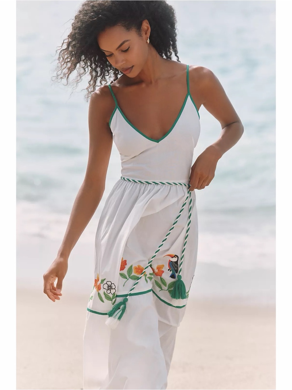 Anthropologie Maeve Celandine Ivory Embroidered Resort Beach Midi Dress Cotton S - Picture 2 of 4